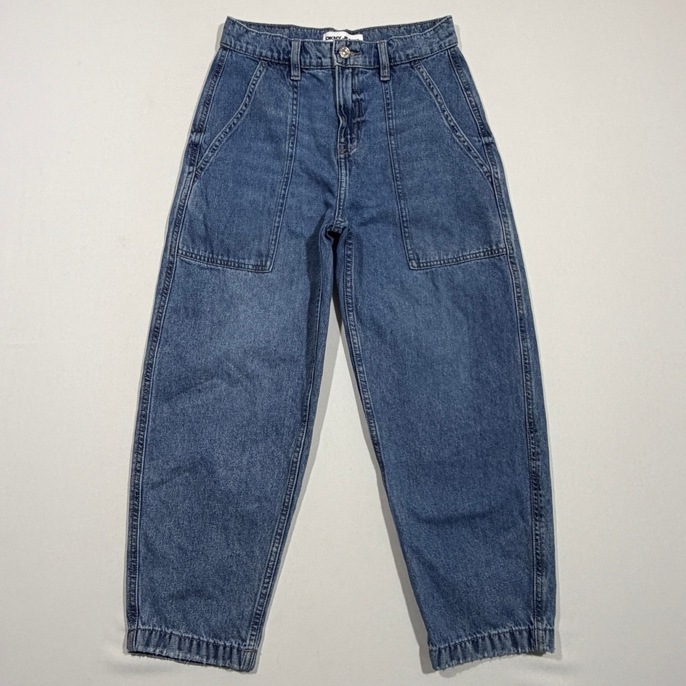 DKNY Jeans Balloon Barrel Leg Womens 25 Blue Utility Patch Pocket Y2K Streetwear